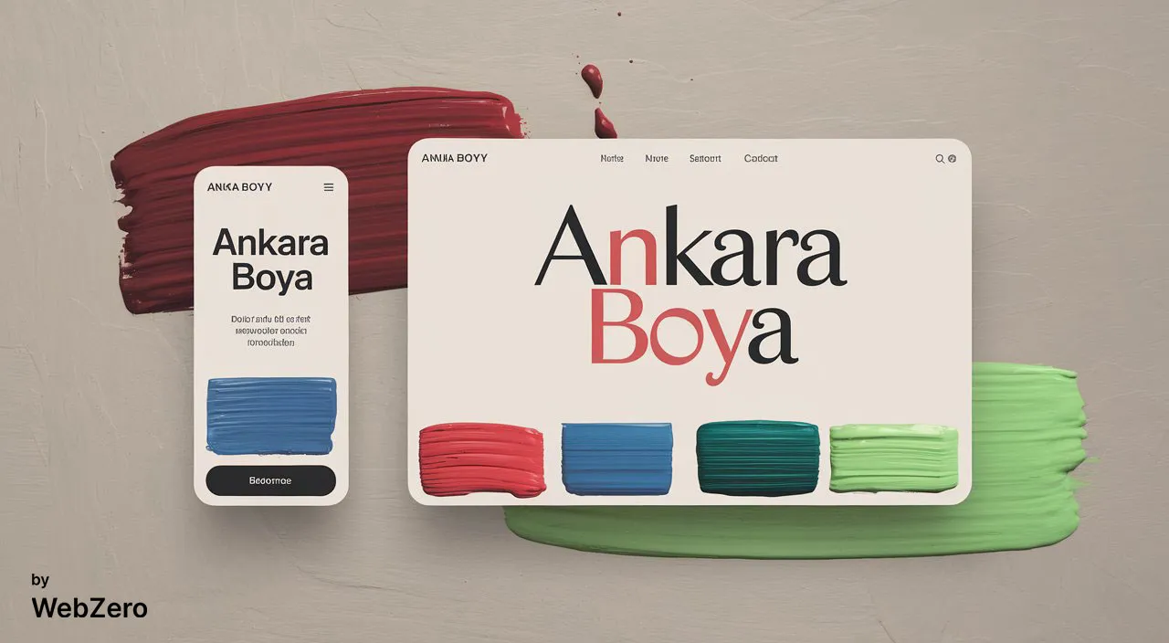 WebZero portfolyusu için tasarlanan Ankara Boya web tasarımı. Fırça darbeleri ve renkli minimal bir arayüz sunuluyor.