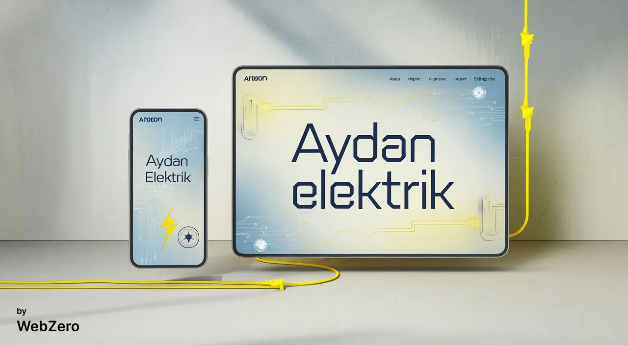 WebZero portfolyusu için Aydan Elektrik'e özel, modern ve teknolojik web tasarımı. Elektrik temalı grafikler öne çıkıyor.