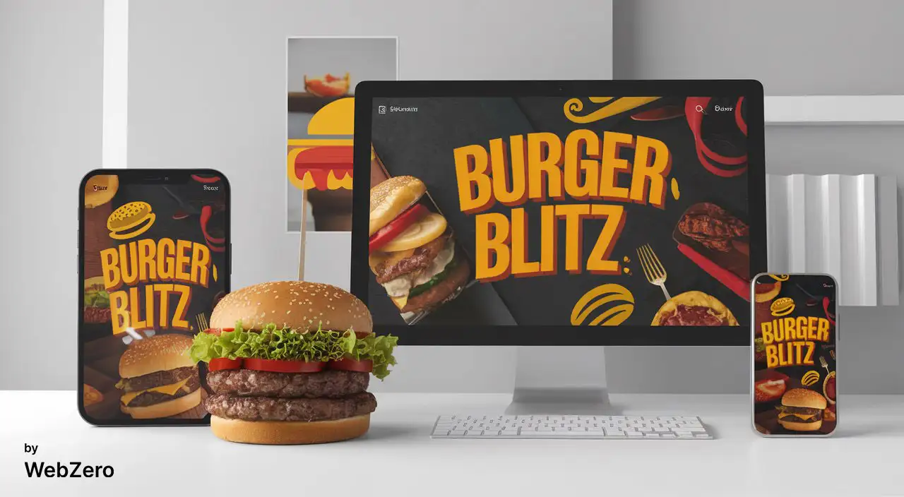Web tasarım ajansı portfolyosundan Burger Blitz için hazırlanan renkli ve dikkat çekici restoran web sitesi tasarımı.