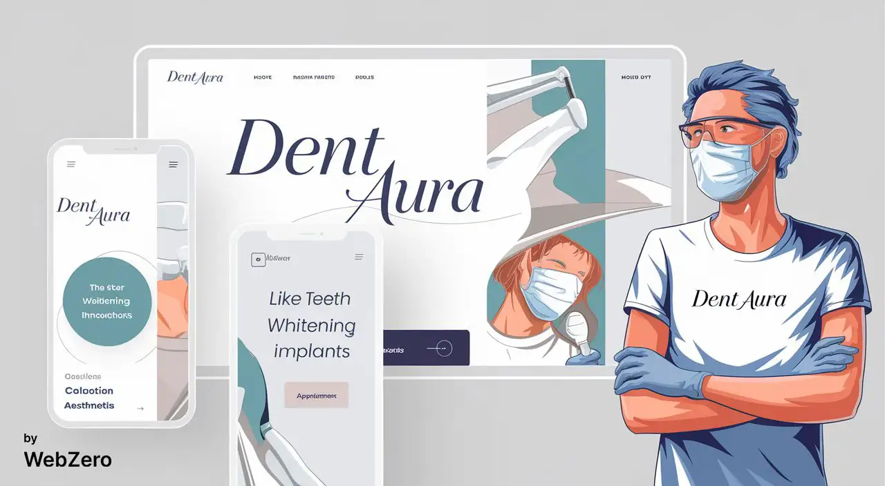 Web tasarım ajansı portfolyosundan Dent Aura için hazırlanmış modern ve şık diş kliniği web sitesi tasarımı, kullanıcı dostu.