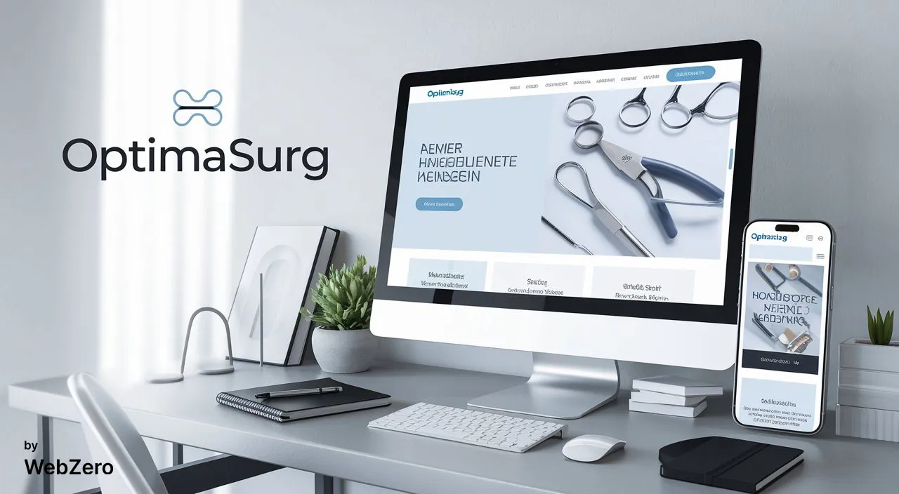 Web tasarım ajansı portfolyosundan OptimaSurg için oluşturulmuş modern tıbbi cihaz web sitesi tasarımı, mobil uyumlu.
